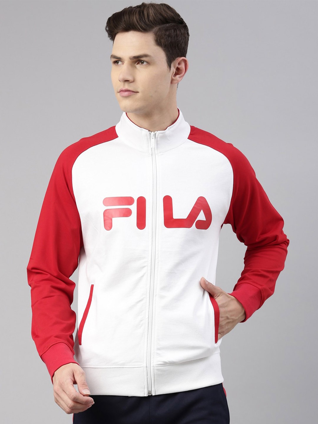 

FILA Men White Colourblocked Cotton Sweatshirt