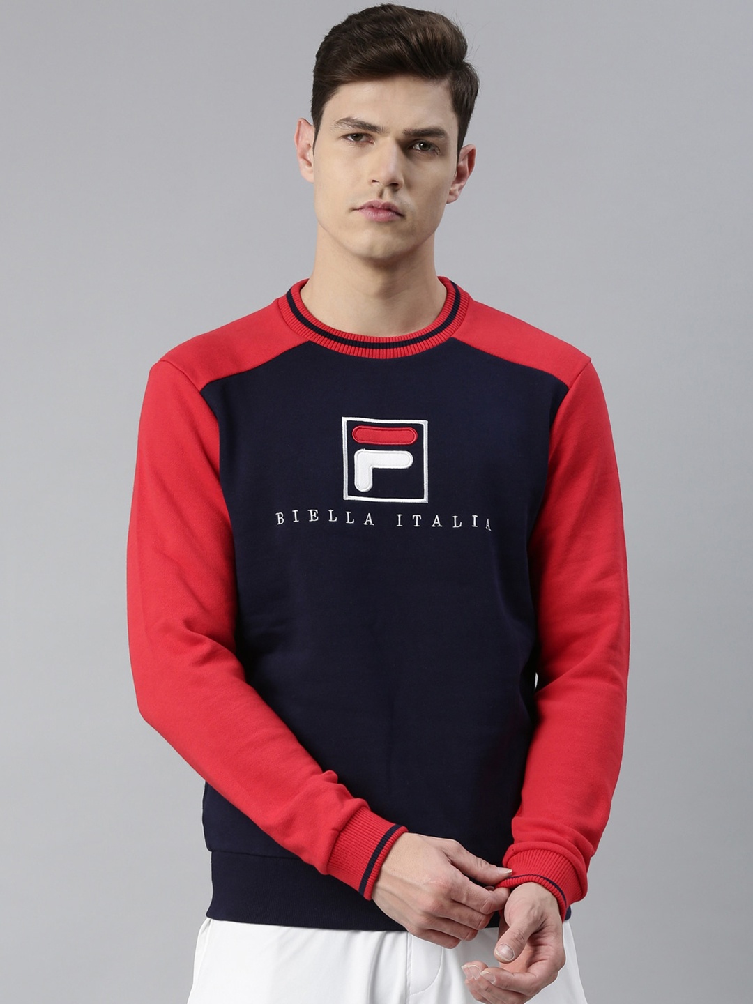 

FILA Men Navy Blue Colourblocked Sweatshirt