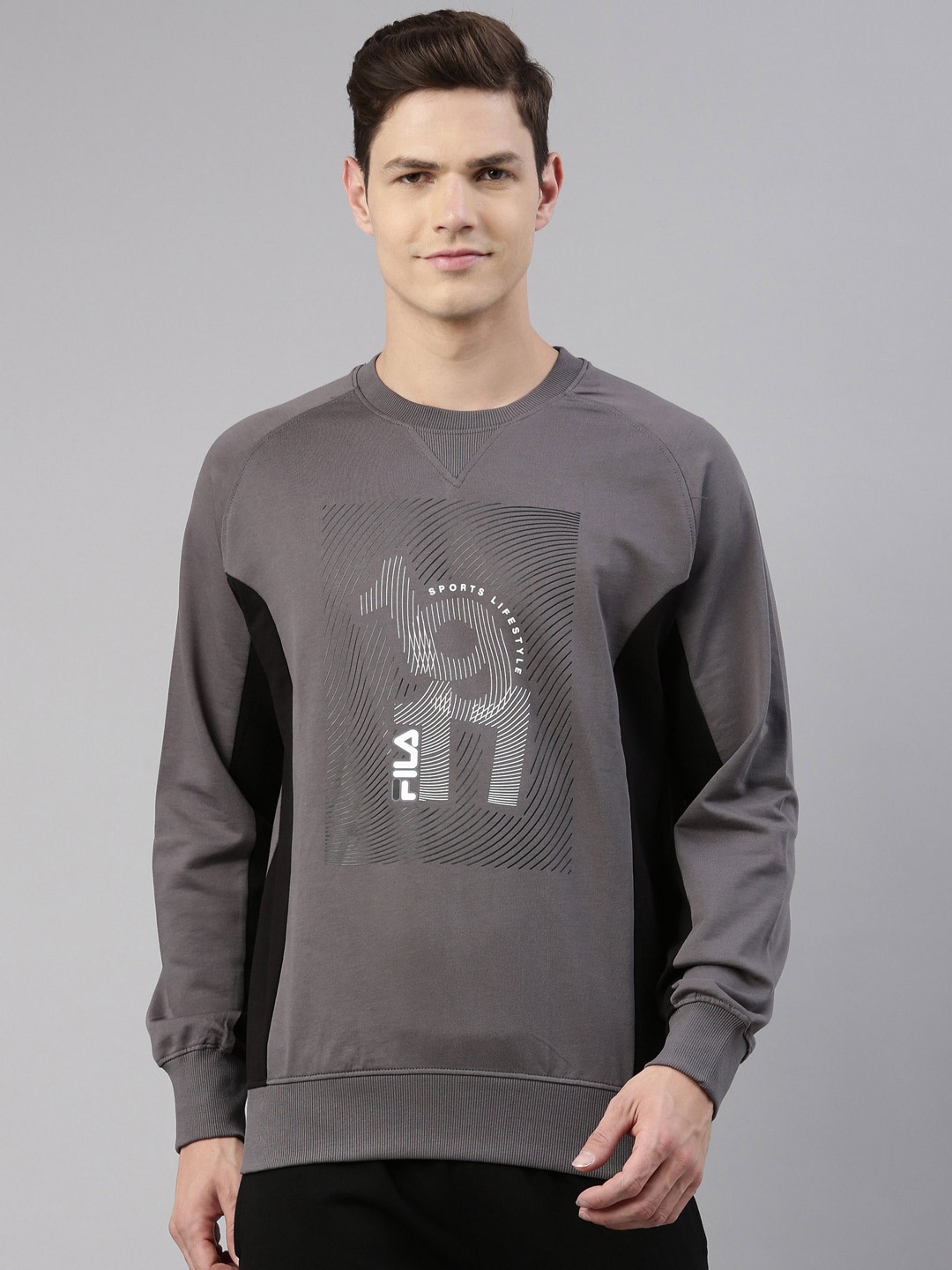 

FILA Men Grey Printed Cotton Sweatshirt