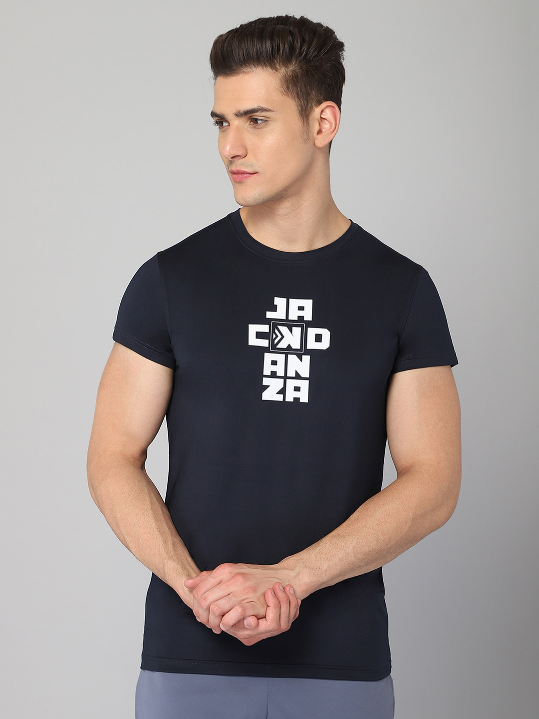 

JACKDANZA Men Navy Blue Typography Printed T-shirt