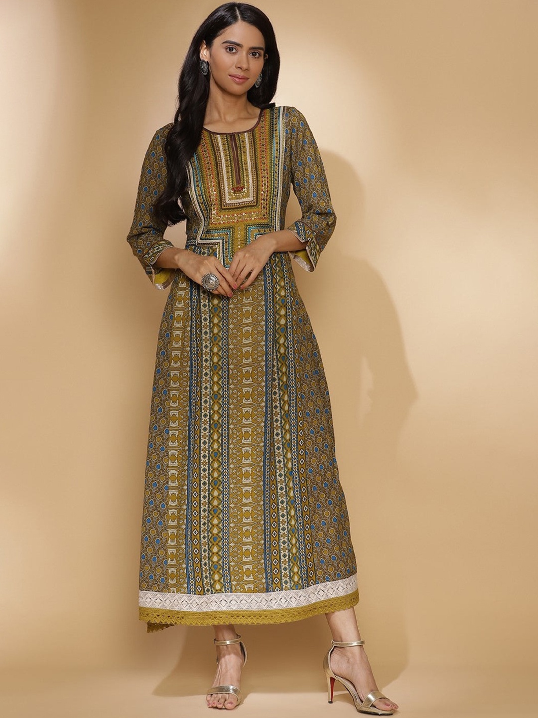 

Lakshita Women Yellow & Blue Ethnic Motifs Printed Kurta