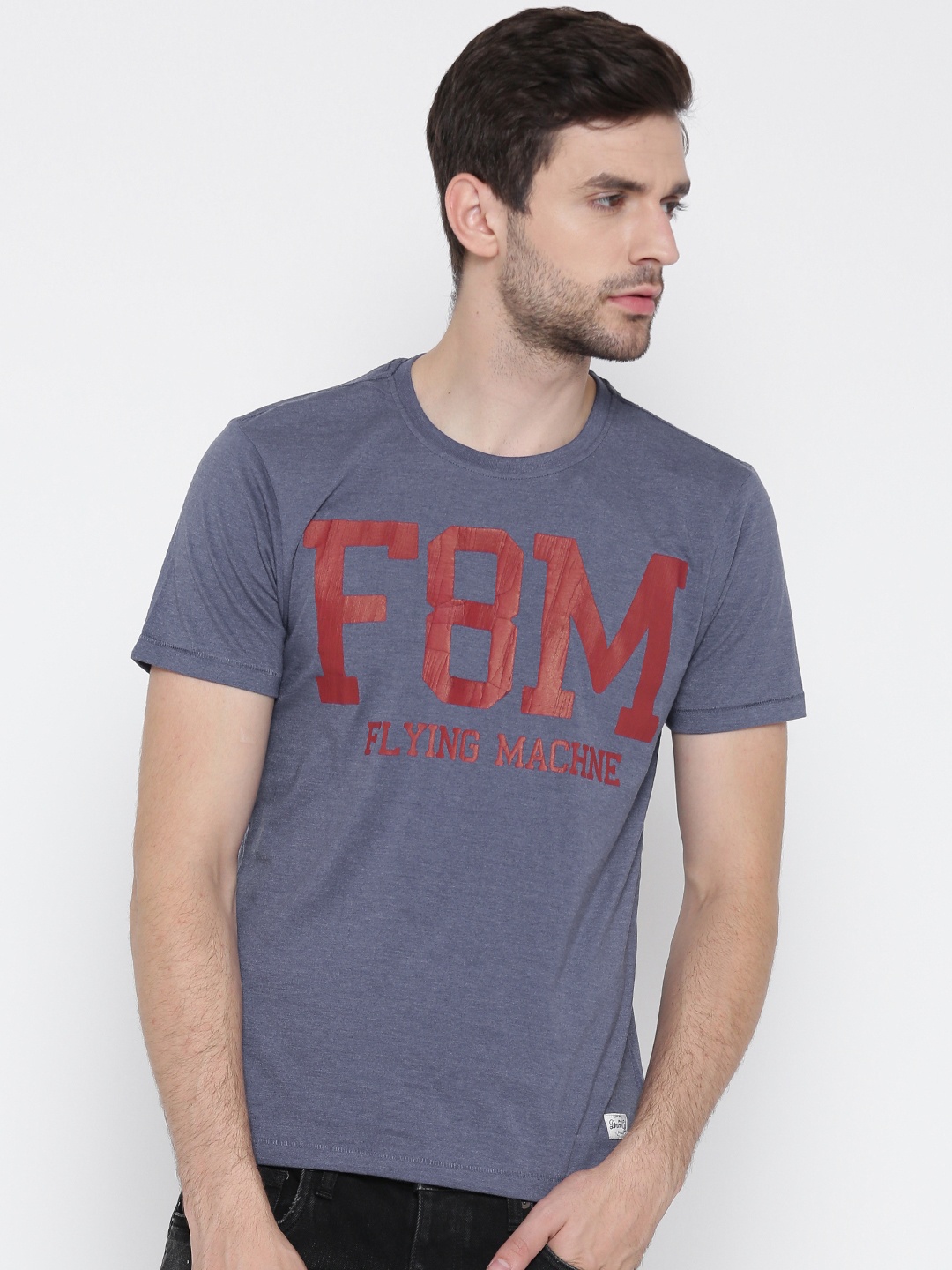 

Flying Machine Men Blue Printed Round Neck T-shirt
