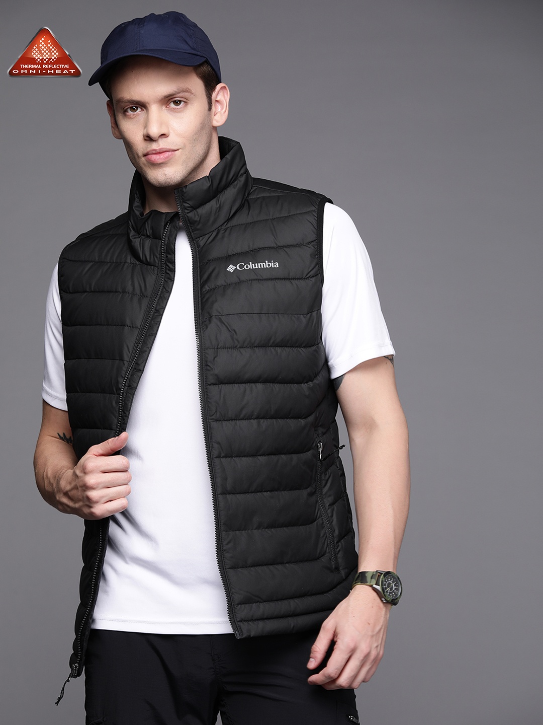 

Columbia Men Black Solid Omni-Heat Insulator Powder Lite Vest