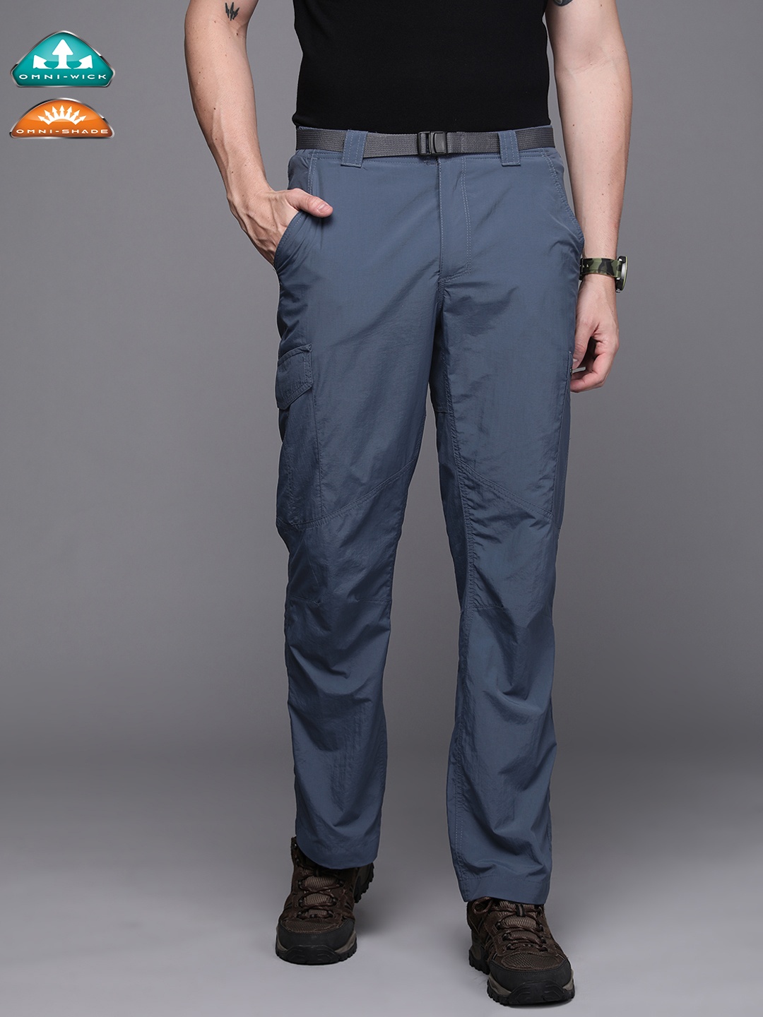 

Columbia Men Blue Solid Omni-Shade Omni-Wick Solid Silver Ridge Cargo Pant