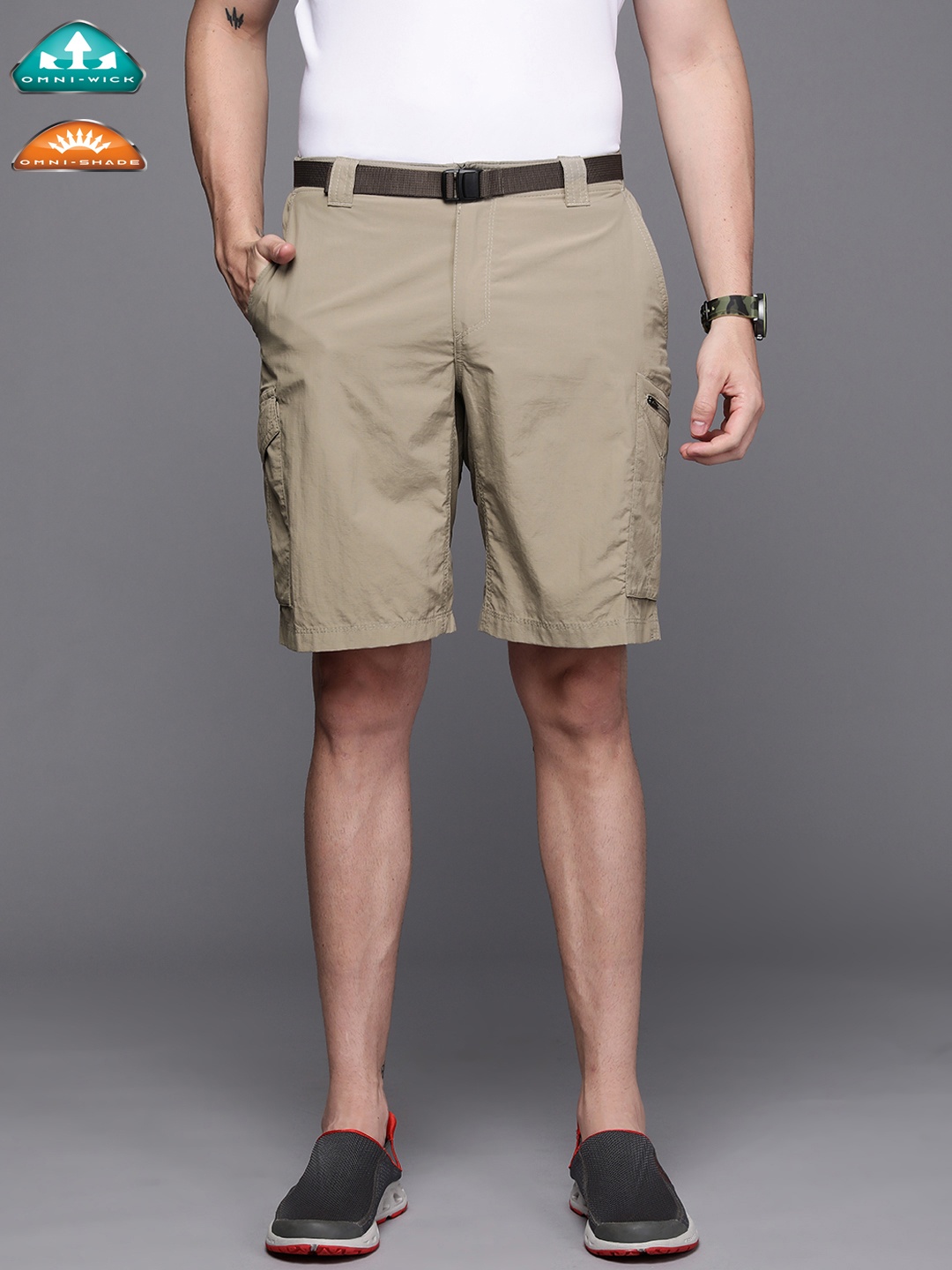 

Columbia Men Khaki Solid Omni-Shade Omni-Wick Silver Ridge Cargo Short