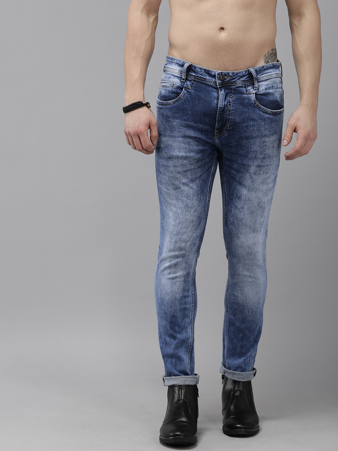 

The Roadster Lifestyle Co Men Blue Skinny Fit Mid-Rise Light Fade Stretchable Jeans