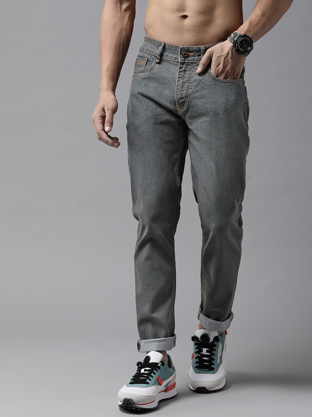 

Roadster Men Grey Skinny Fit Mid-Rise Stretchable Jeans