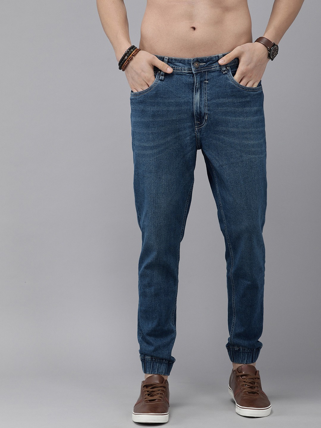 

The Roadster Life Co. Men Navy Blue Mid-Rise Jogger Stretchable Jeans