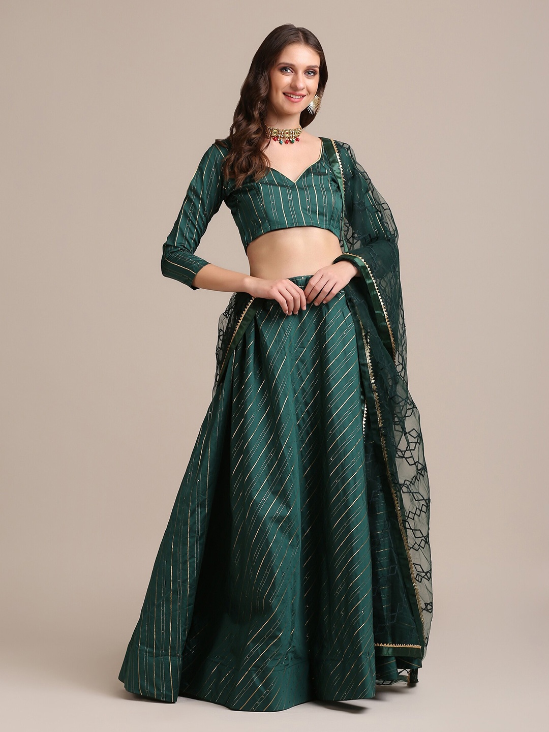 

Warthy Ent Green & Gold Embroidered Semi-Stitched Lehenga & Unstitched Choli With Dupatta