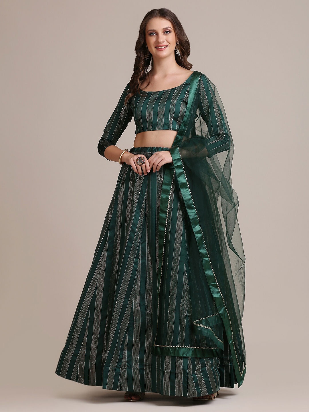 

Warthy Ent Green Semi-Stitched Lehenga & Unstitched Blouse With Dupatta