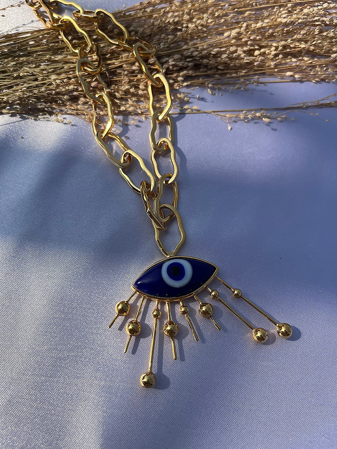 

MNSH Women Gold-Plated Navy Blue Evil Eye Spike Necklace