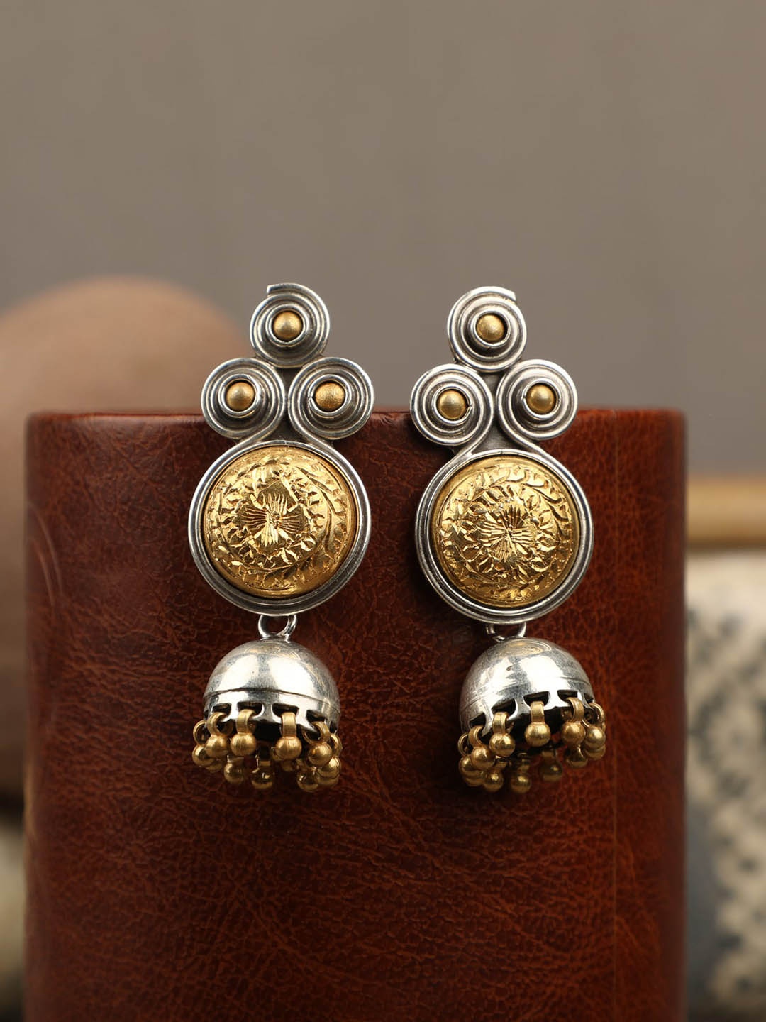

Arte Jewels Sterling Silver Gold-Plated Dome Shaped Jhumkas
