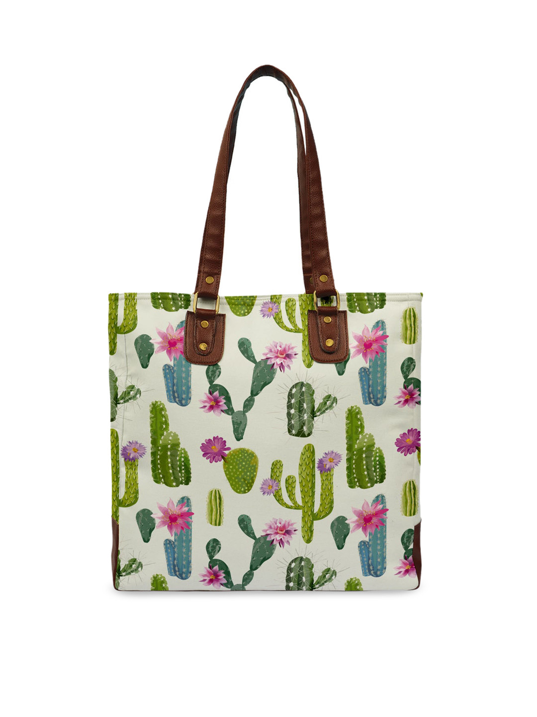 

Crazy Corner Women Green & Off White Printed Shopper Tote Bag