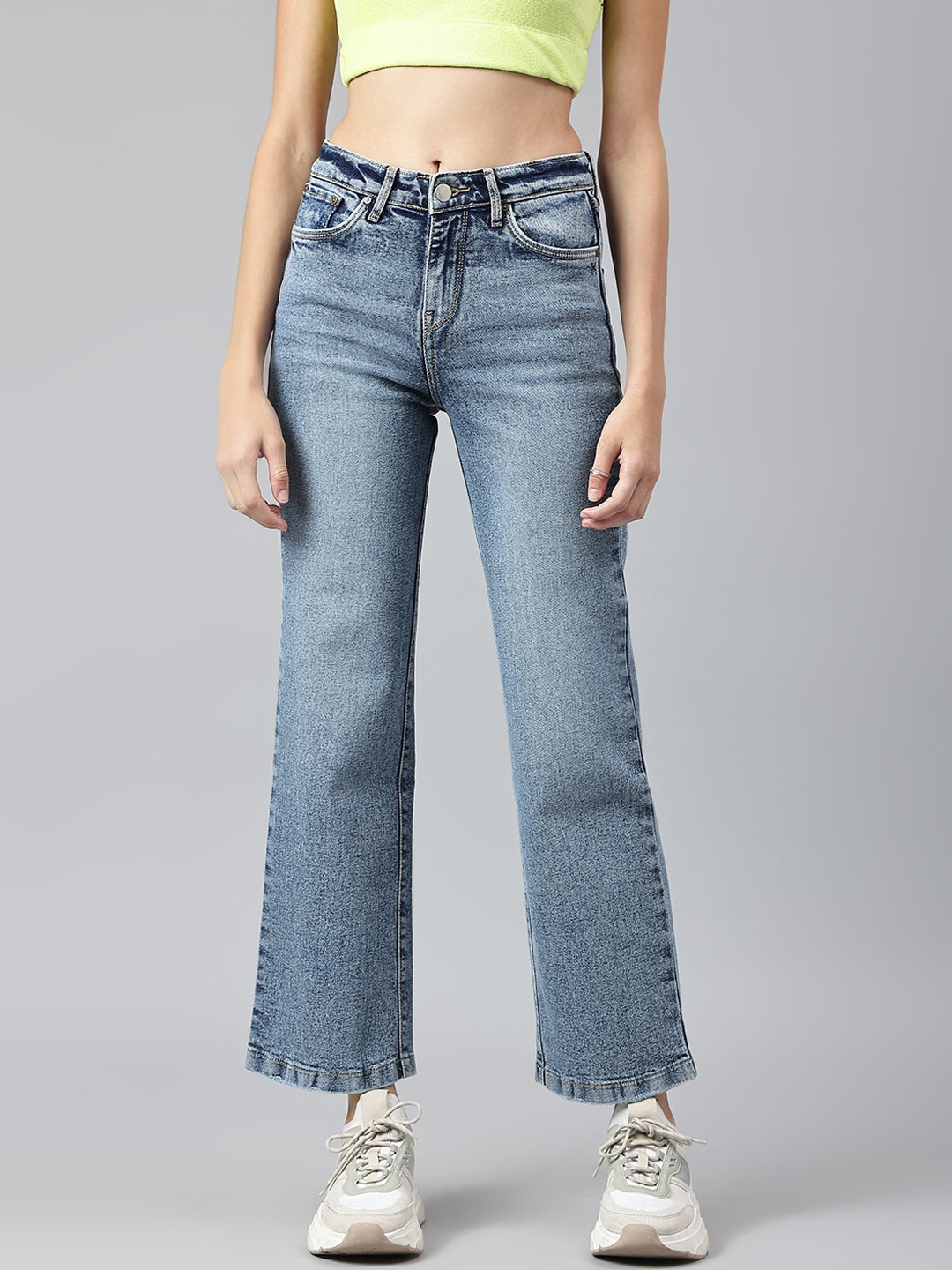 

Xpose Women Blue Comfort Wide Leg High-Rise Stretchable Jeans