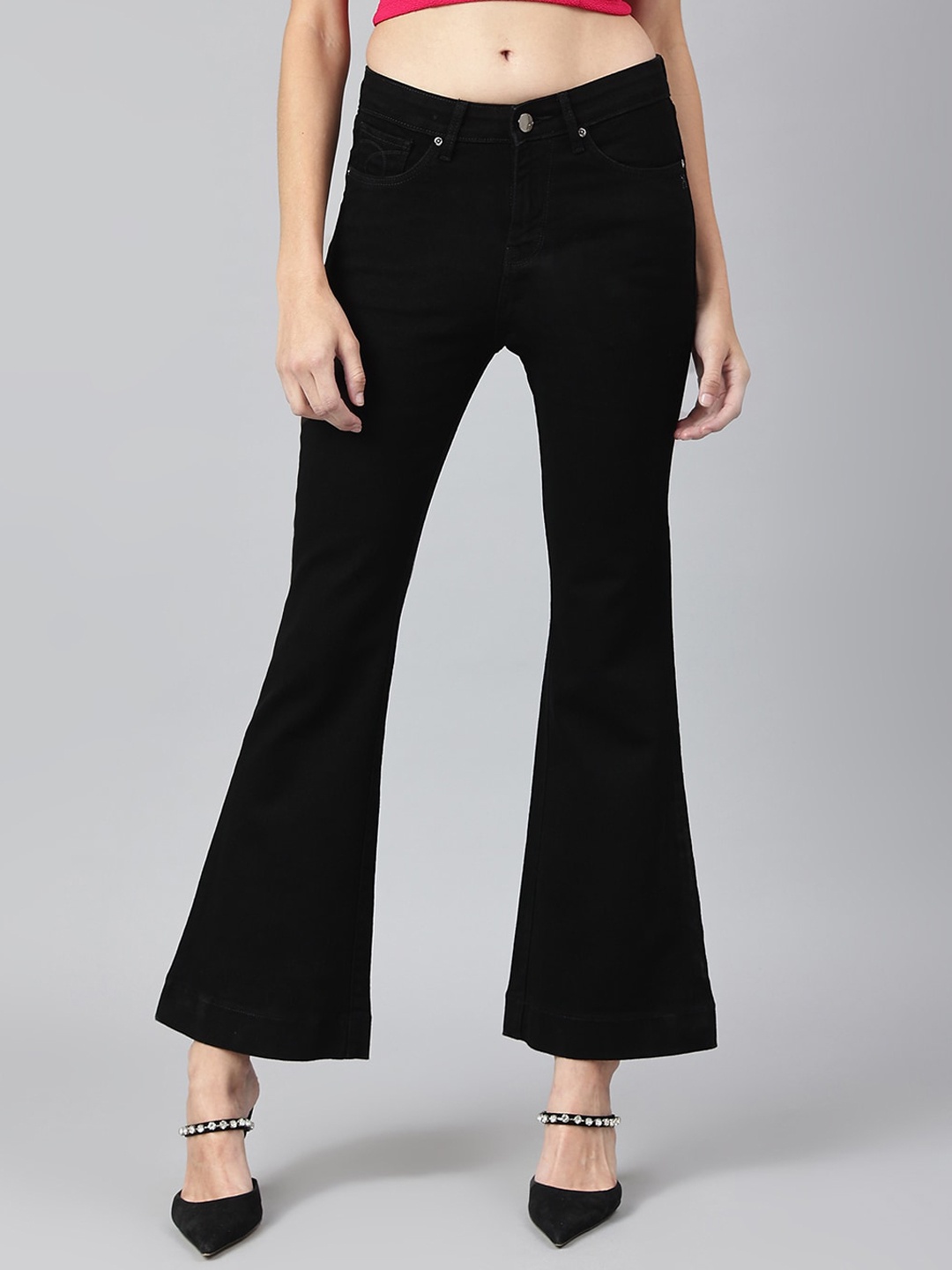 

Xpose Women Black Frisky Flared High-Rise Stretchable Jeans