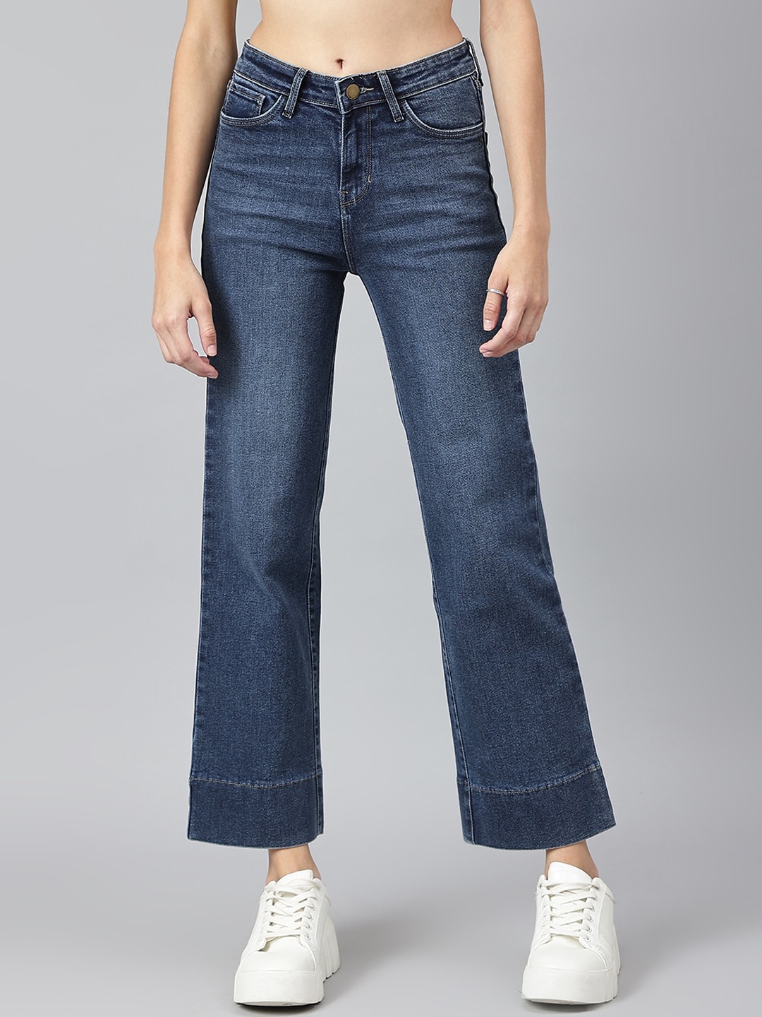 

Xpose Women Blue Comfort Wide Leg High-Rise Light Fade Stretchable Jeans