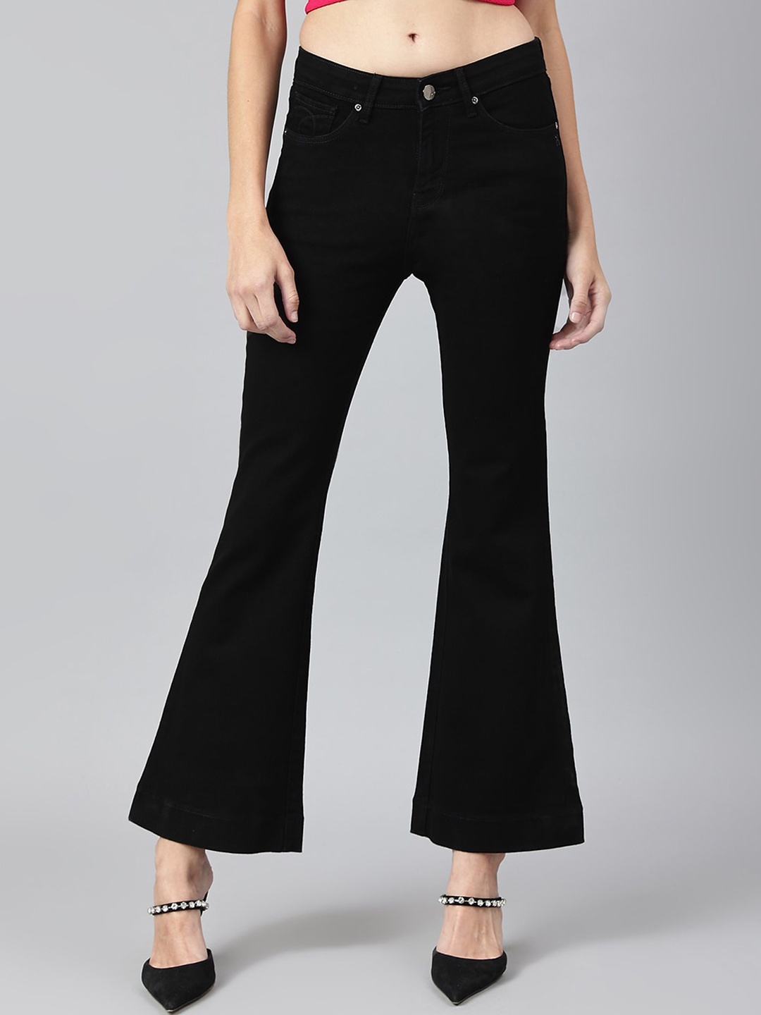 

Xpose Women Black Frisky Flared High-Rise Stretchable Jeans