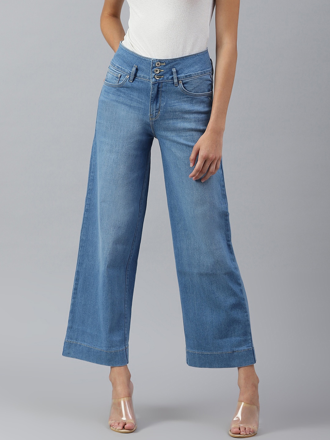 

Xpose Women Blue Comfort Wide Leg High-Rise Light Fade Stretchable Jeans