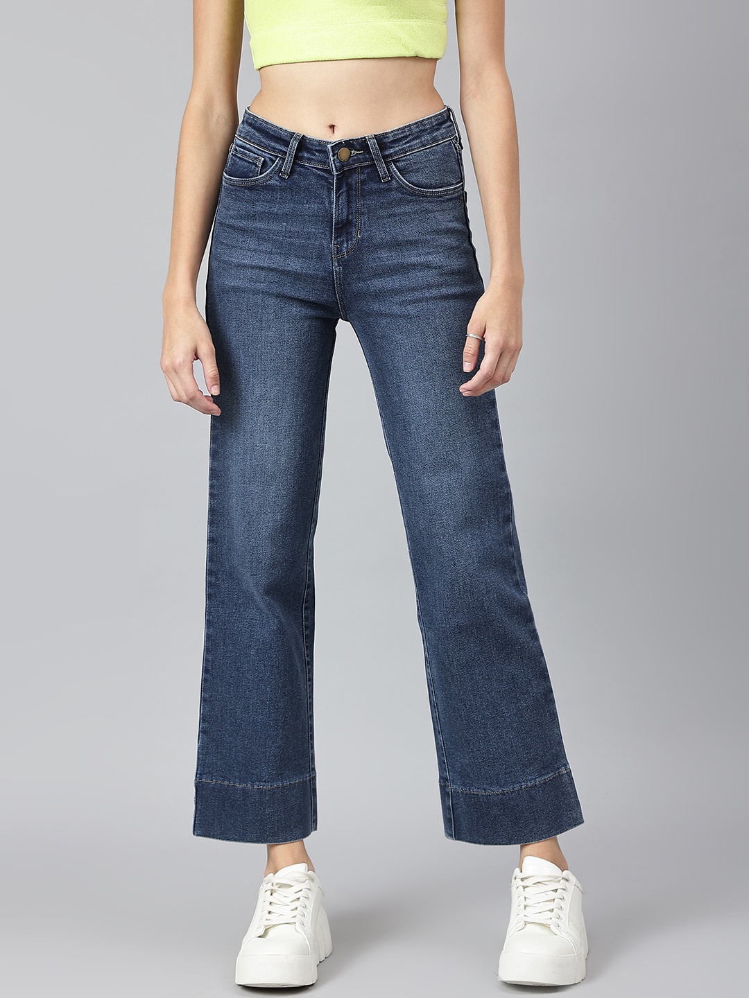 

Xpose Women Blue Comfort Wide Leg High-Rise Light Fade Stretchable Jeans