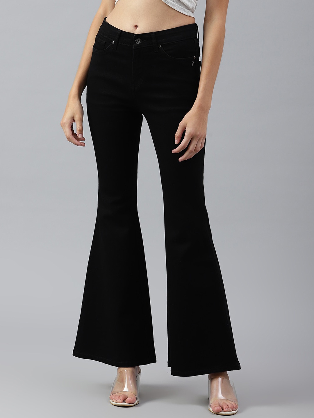

Xpose Women Black Comfort Flared High-Rise Highly Distressed Stretchable Jeans