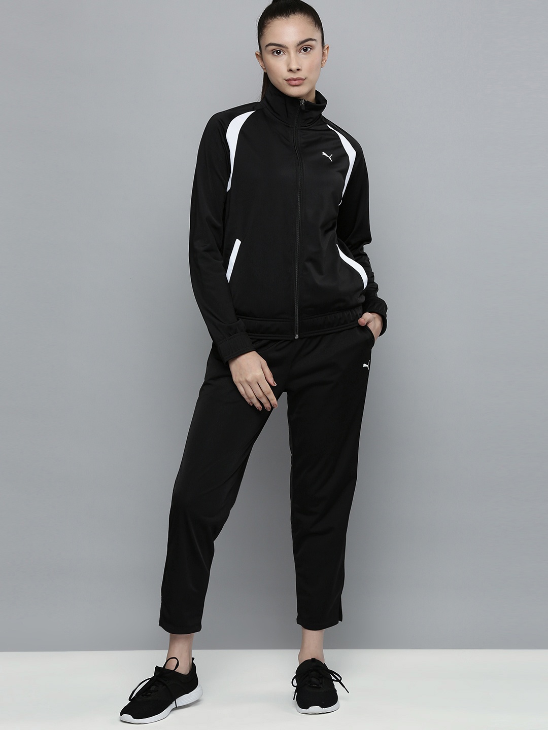

Puma Women Black Brand Logo Printed Tricot Tracksuit