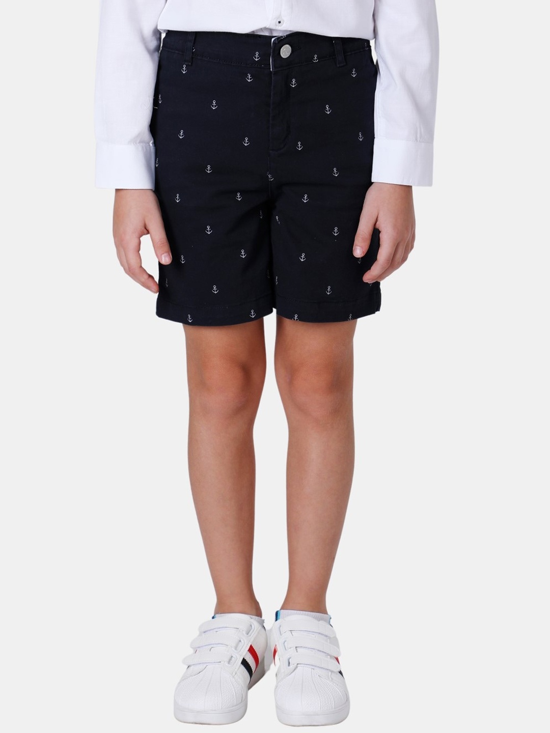 

One Friday Boys Navy Blue Printed Denim Shorts