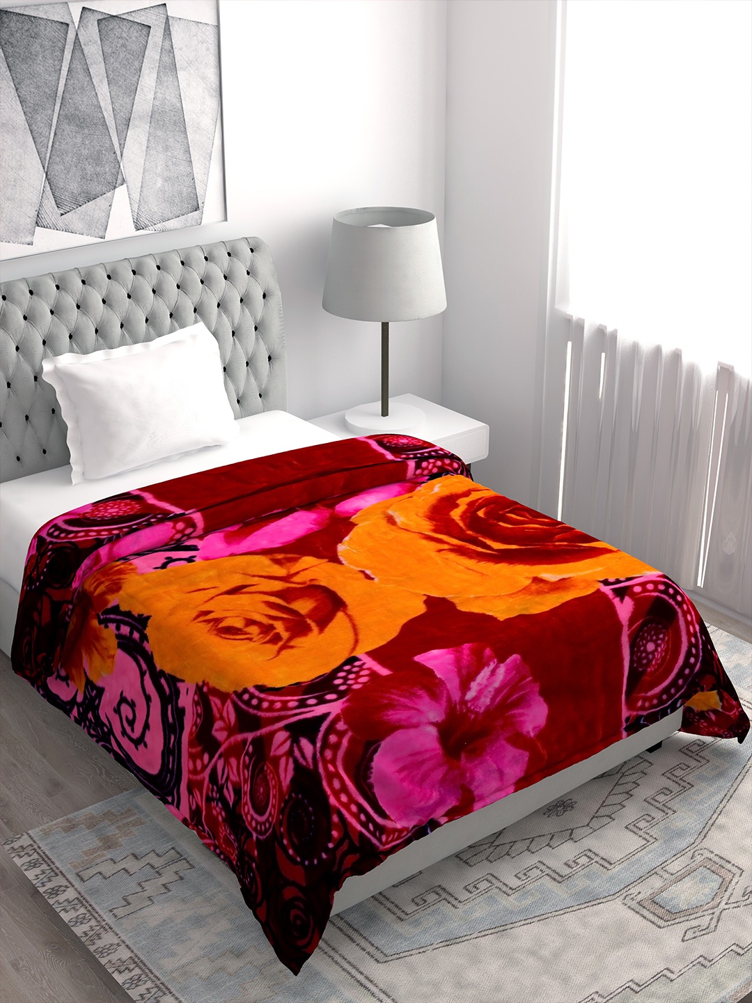 

Spangle Yellow & Black Floral Microfiber Heavy Winter 450 GSM Single Bed Blanket