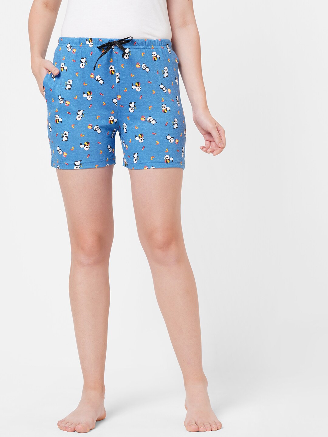 

SDL by Sweet Dreams Women Blue & White Printed Cotton Lounge Shorts
