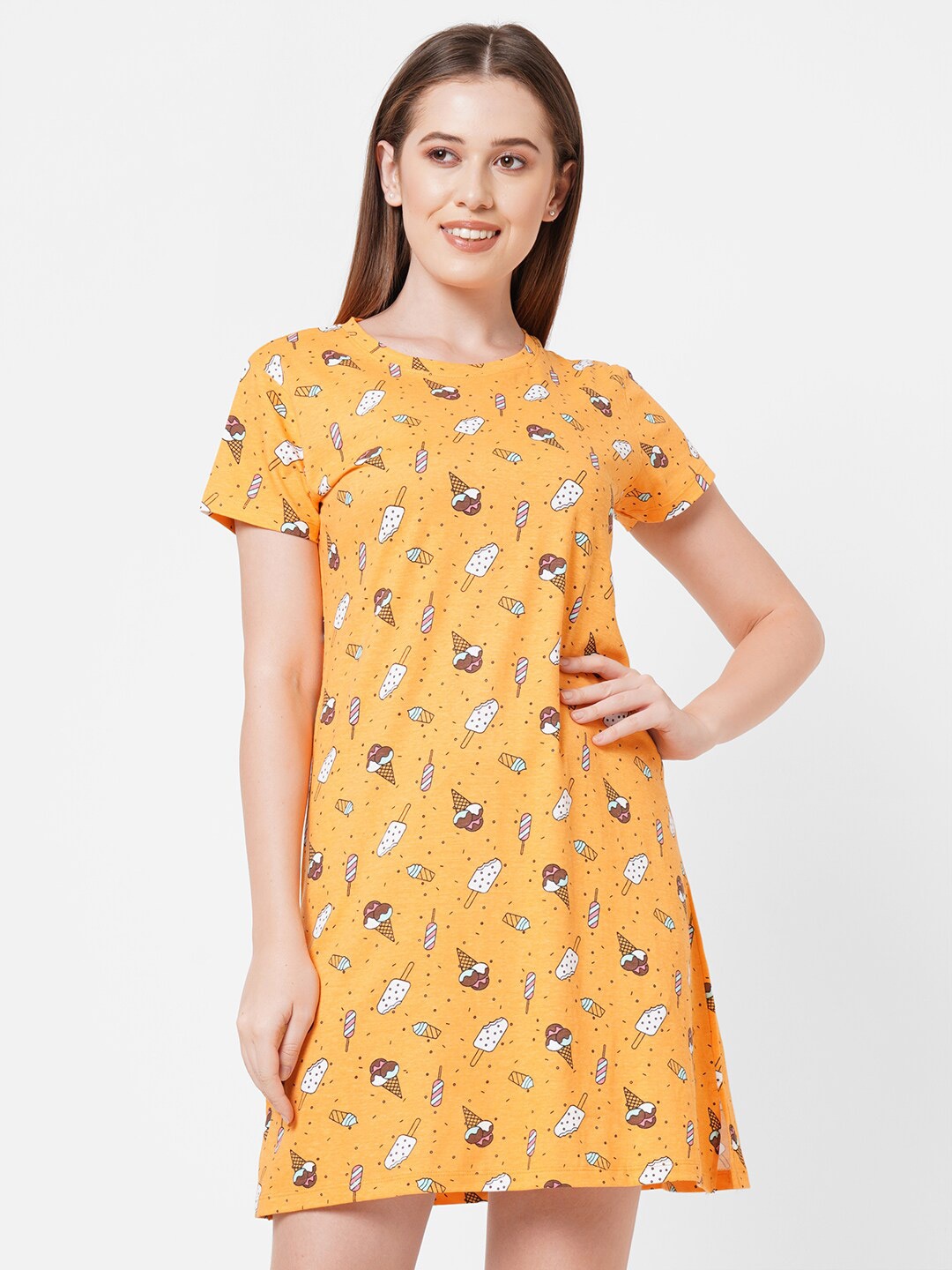 

SDL by Sweet Dreams Women Orange Printed Nightdress