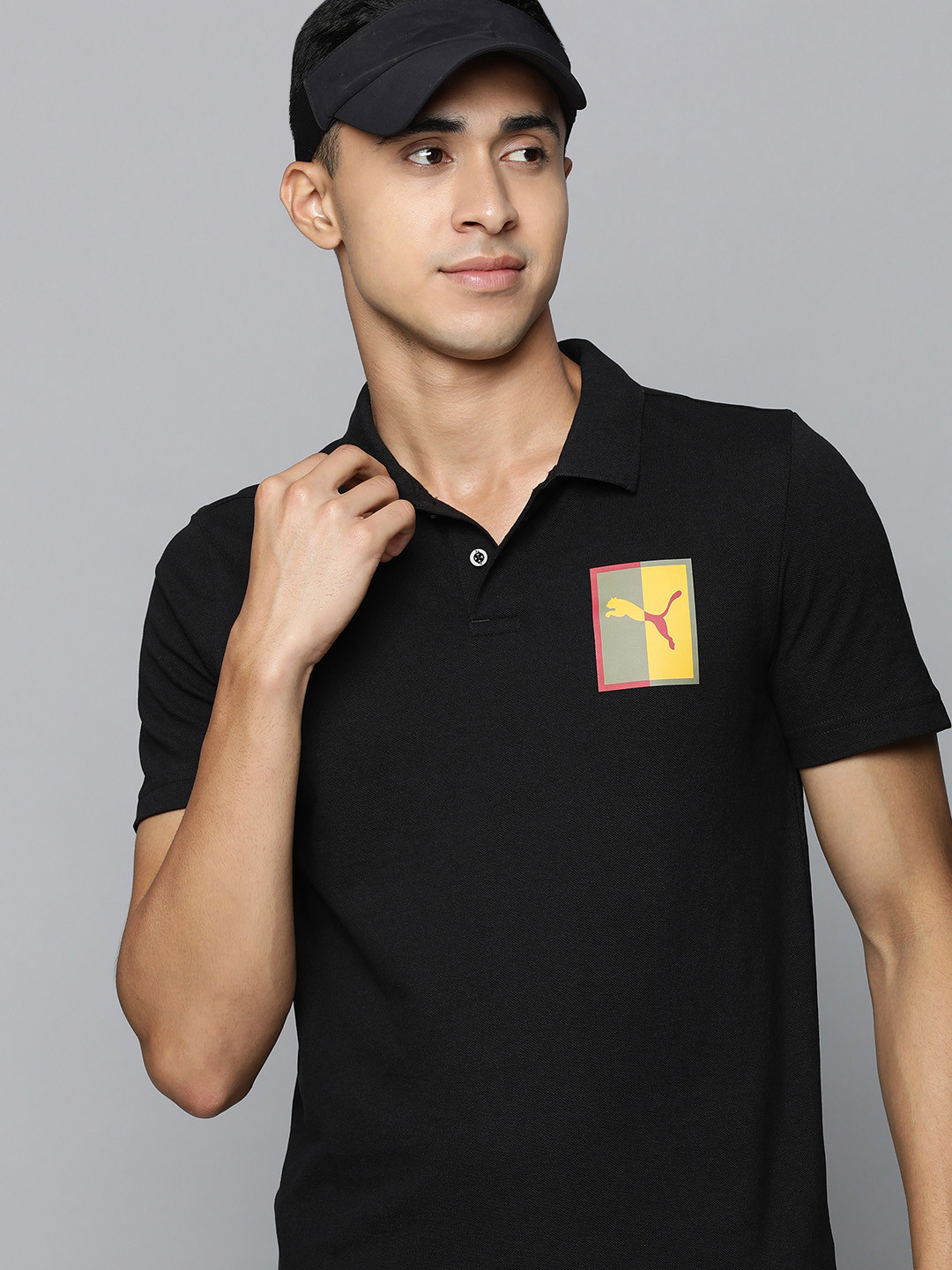 

Puma Men Brand Logo Printed Polo Collar Slim Fit T-shirt, Black