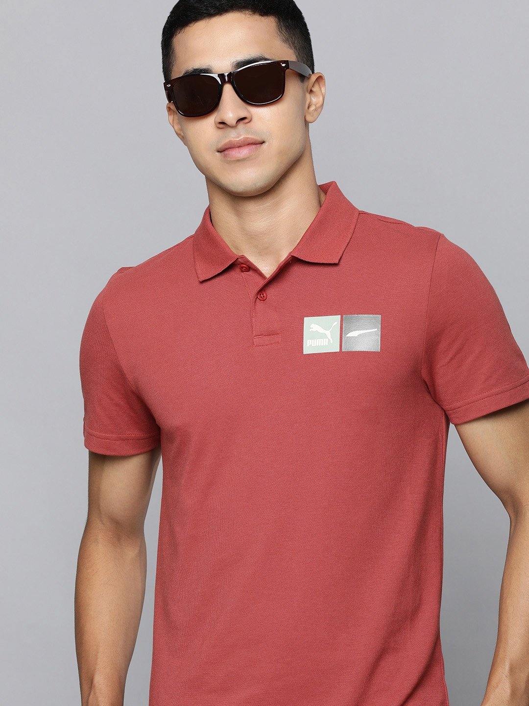 

Puma Brand Logo Printed Polo Collar Slim Fit T-shirt, Coral