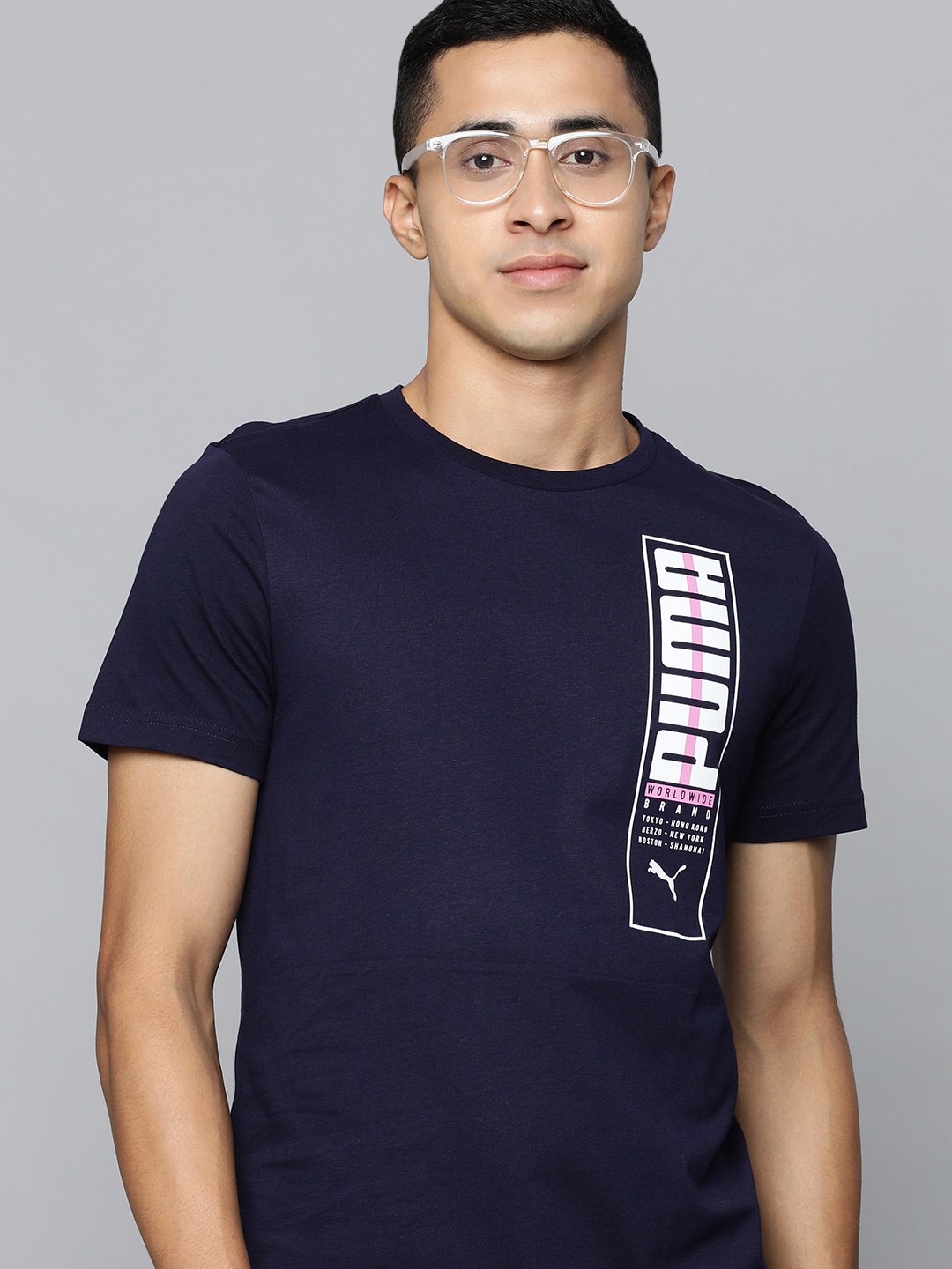 

Puma Brand Logo Printed Pure Cotton Slim Fit T-shirt, Navy blue