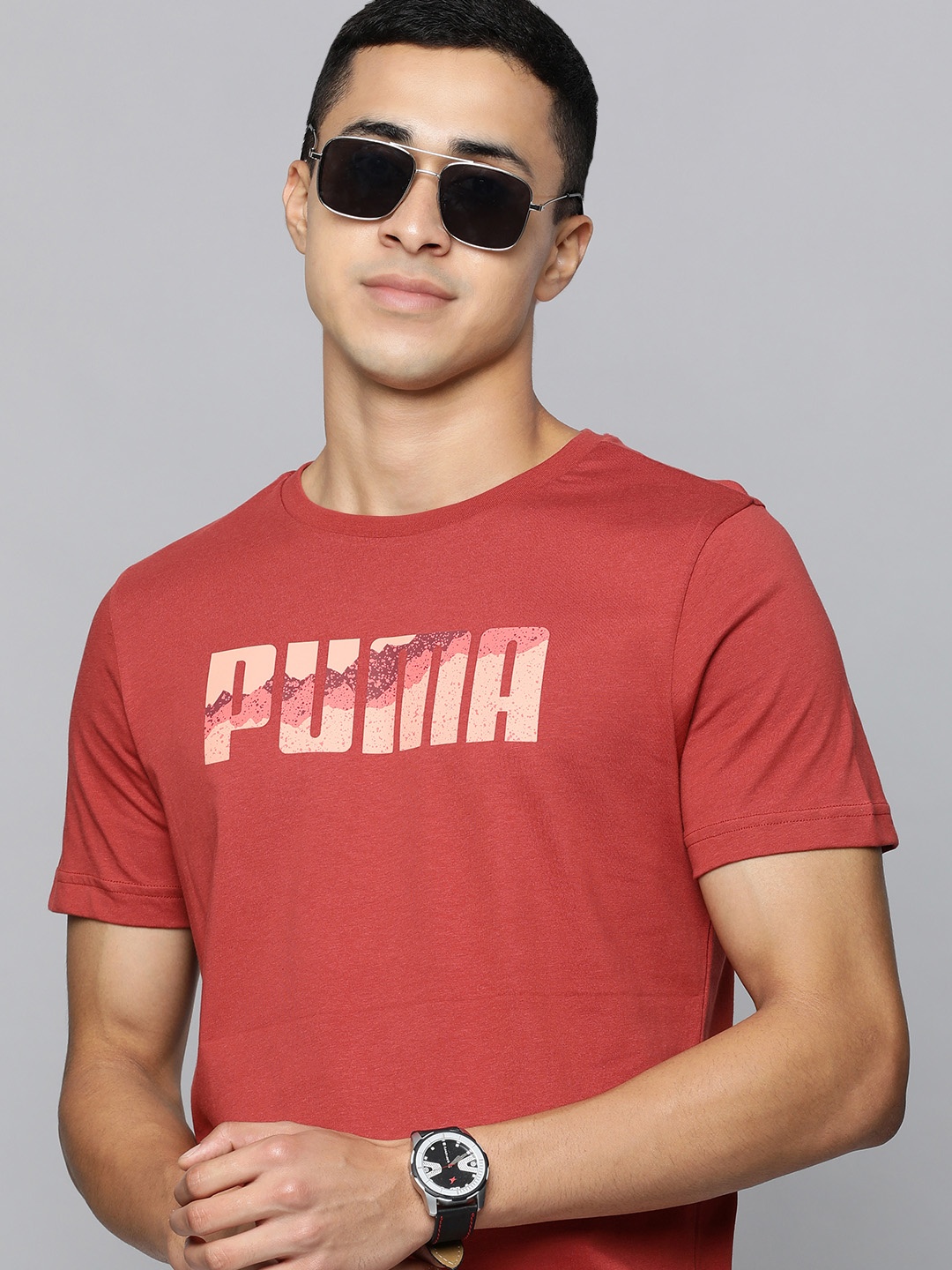 

Puma Men Rust Red Brand Logo Printed T-shirt