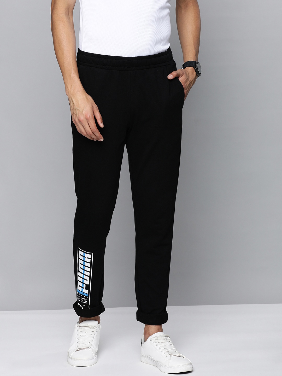 Puma Men Black Typography Printed Slim Fit Regular Track Pants