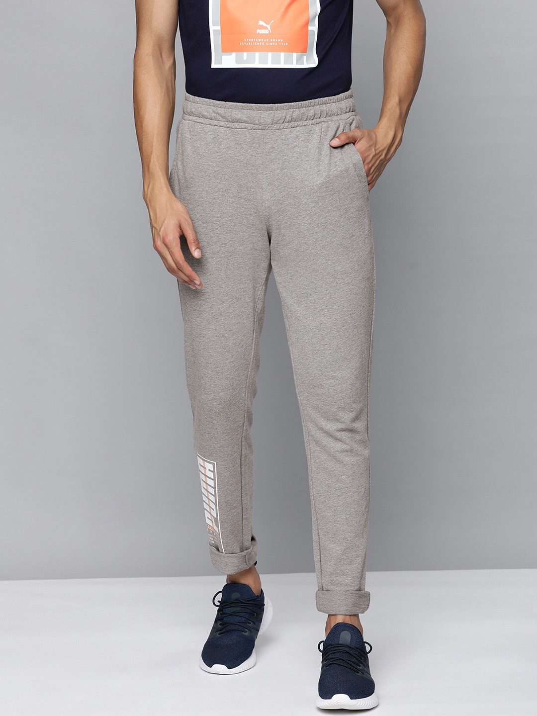 

Puma Men Grey Typography Printed Slim Fit Regular Track Pants