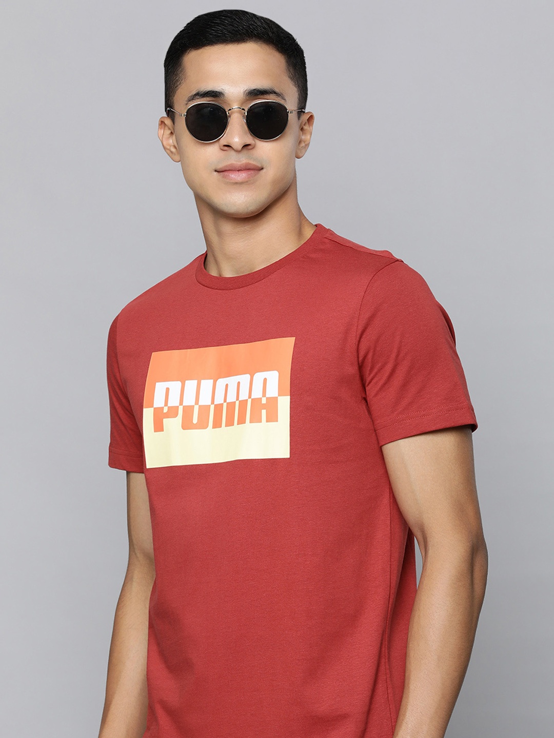 

Puma Brand Logo Printed Pure Cotton Slim Fit T-shirt, Rust