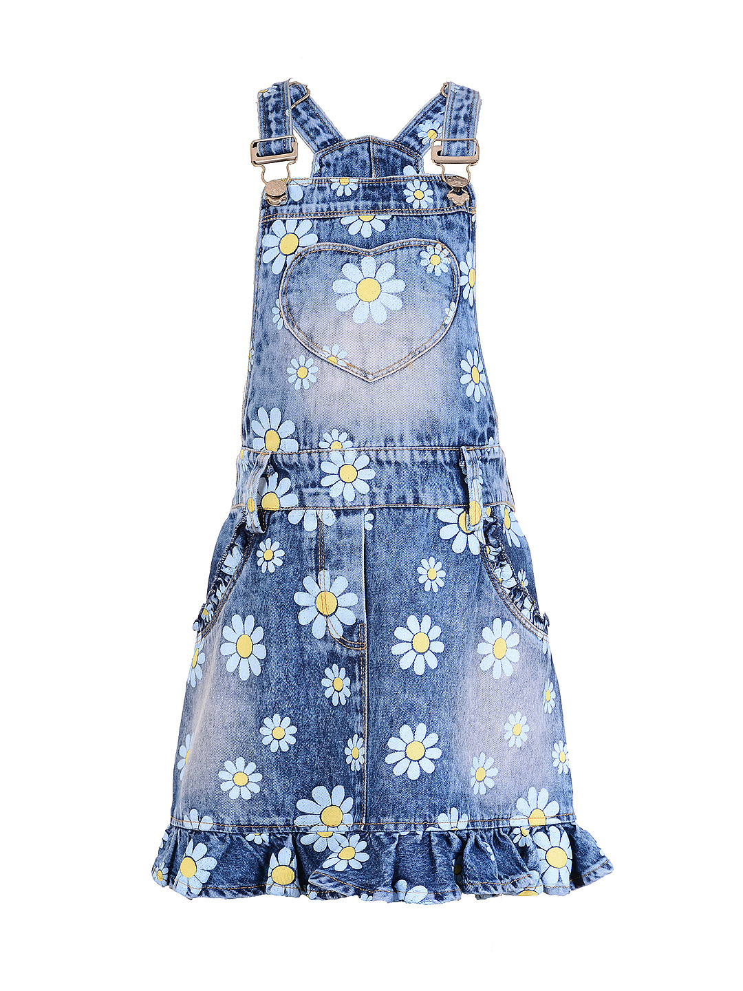 

Naughty Ninos Girls Blue Floral Print Denim Pinafore Dress