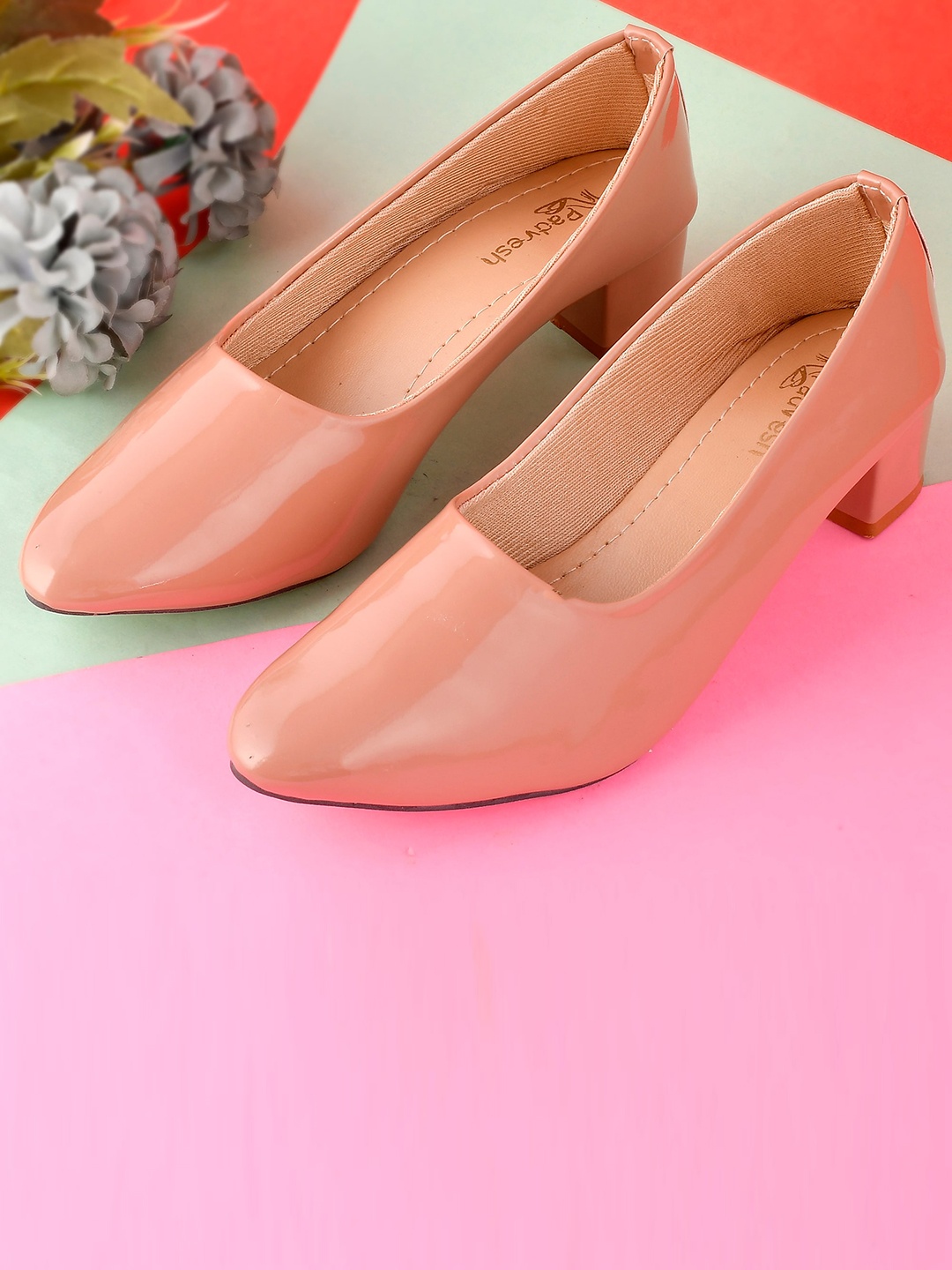 

Padvesh Peach-Coloured Party Block Pumps