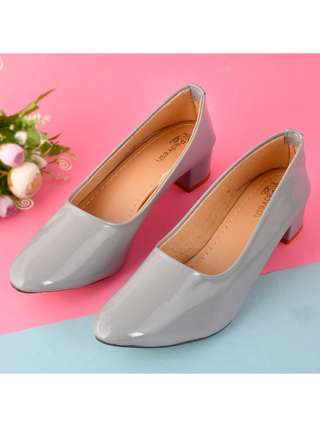 

Padvesh Women Grey Solid Block Pumps