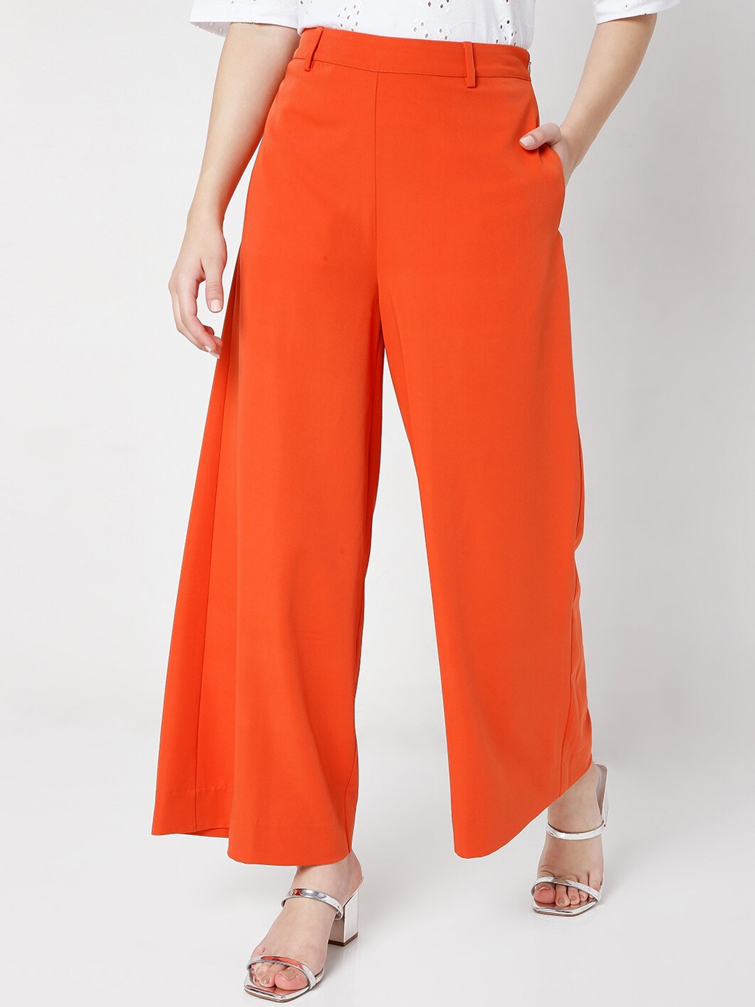 

Vero Moda Women Orange Flared High-Rise Trousers