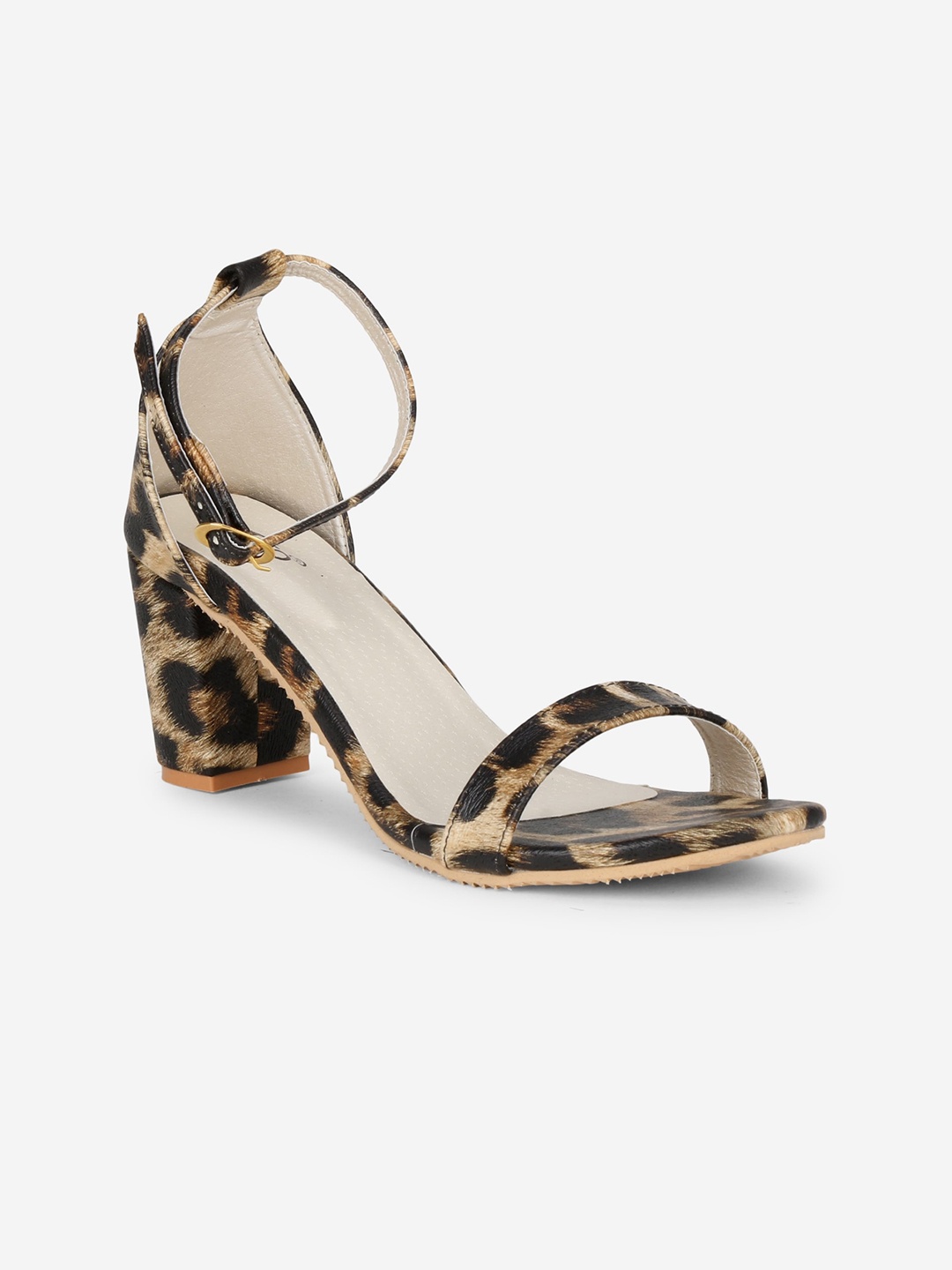 

Misto Brown Printed PU Work Block Sandals with Buckles