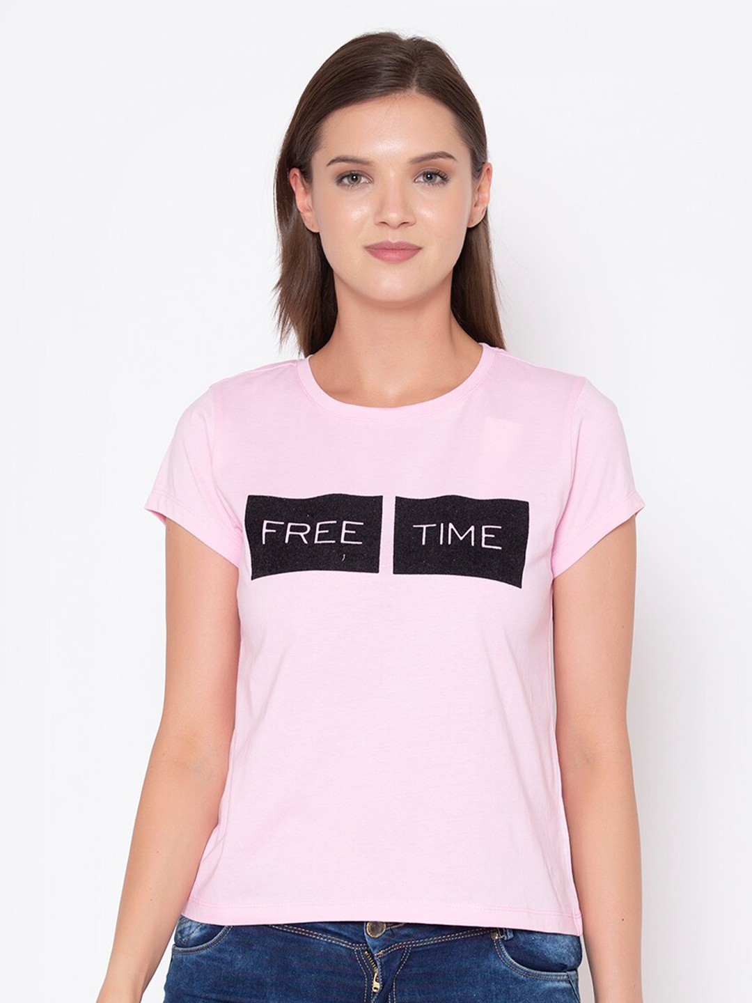 

FLAWLESS Women Pink Typography Printed Cotton T-shirt
