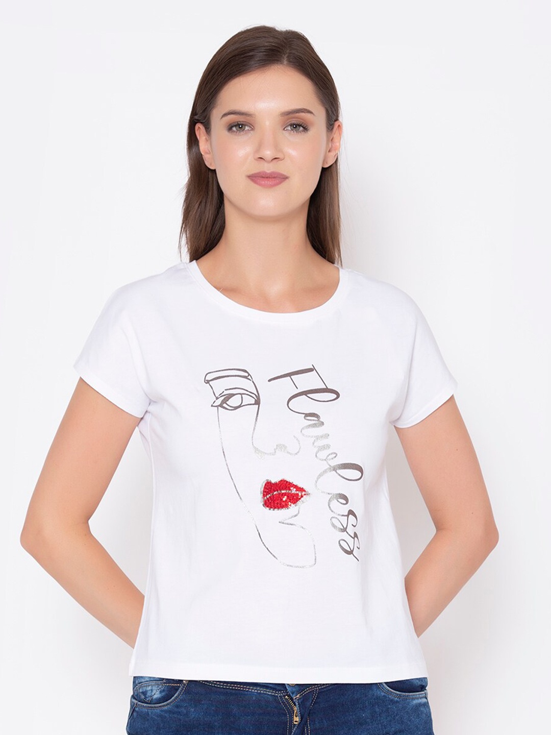 

FLAWLESS Women White Printed T-shirt