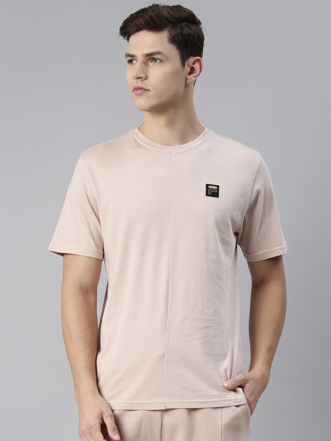 

FILA Men Beige Monochrome Pure Cotton T-shirt