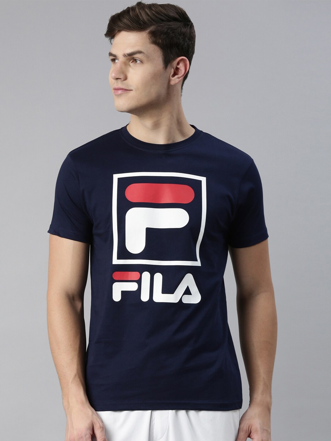 

FILA Men Blue Typography Printed Pure Cotton T-shirt