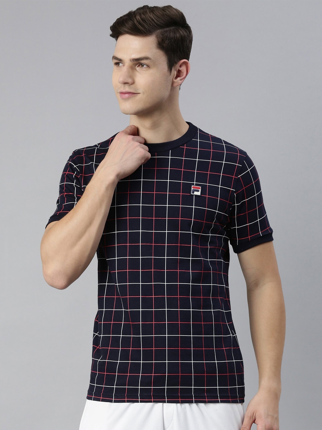 

FILA Men Black Checked Pure Cotton T-shirt