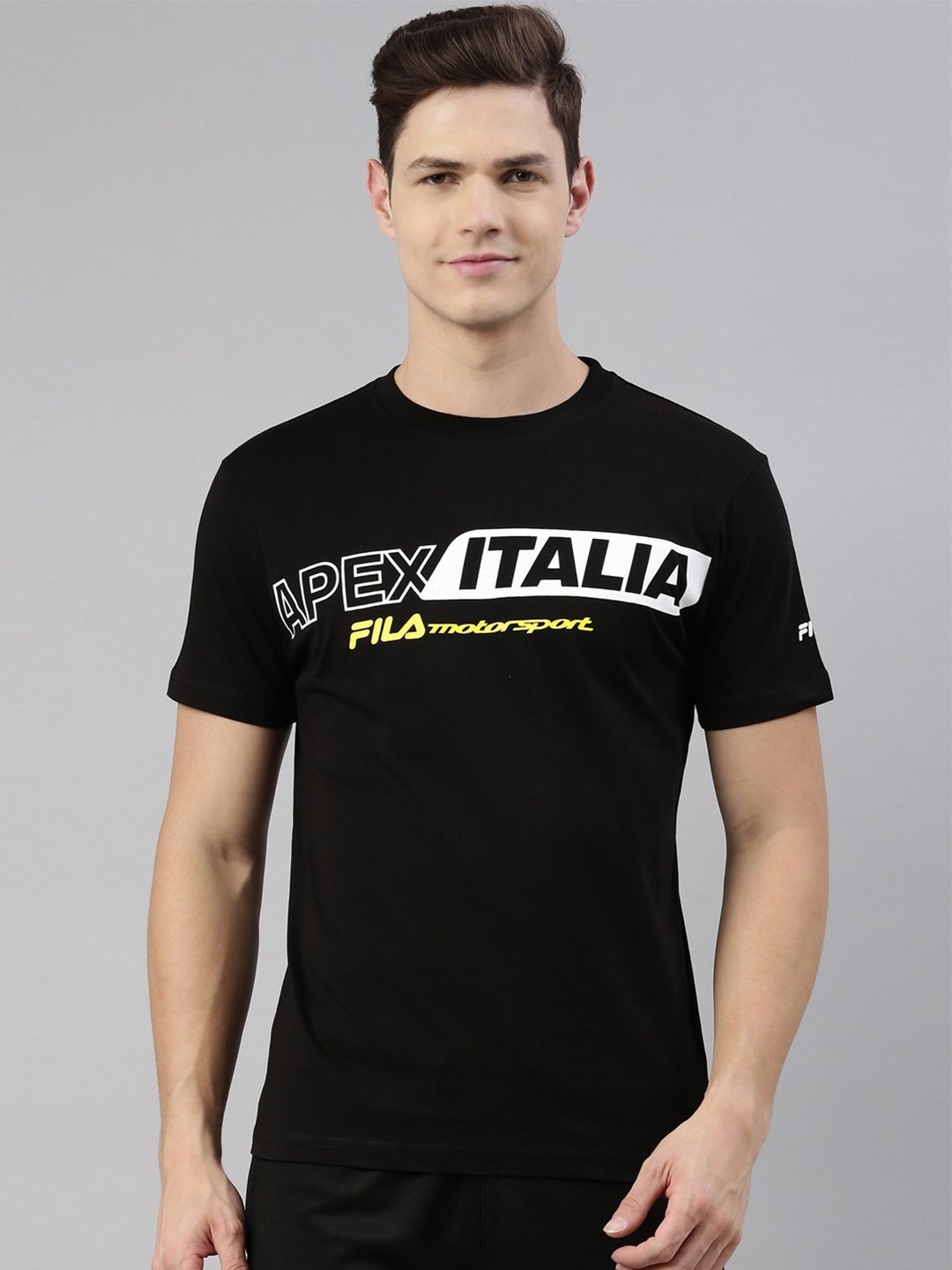 

FILA Men Black Typography Printed Pure Cotton T-shirt