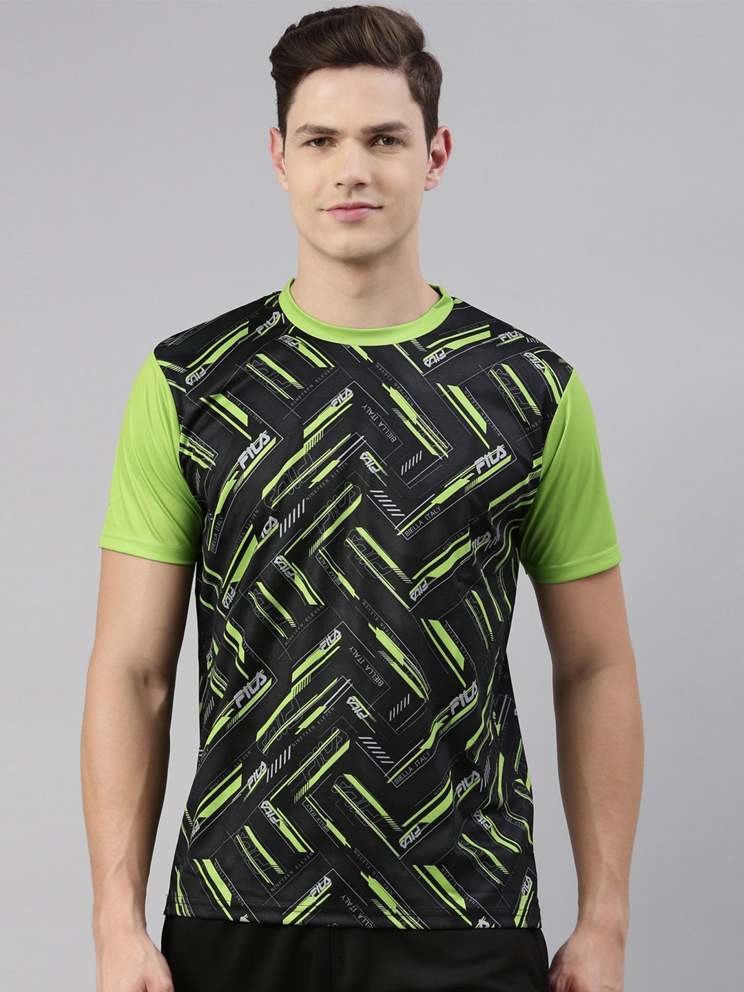 

FILA Men Black & Green Printed Pure Cotton T-shirt