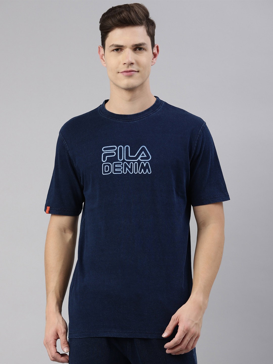 

FILA Men Blue Typography Printed Pure Cotton T-shirt
