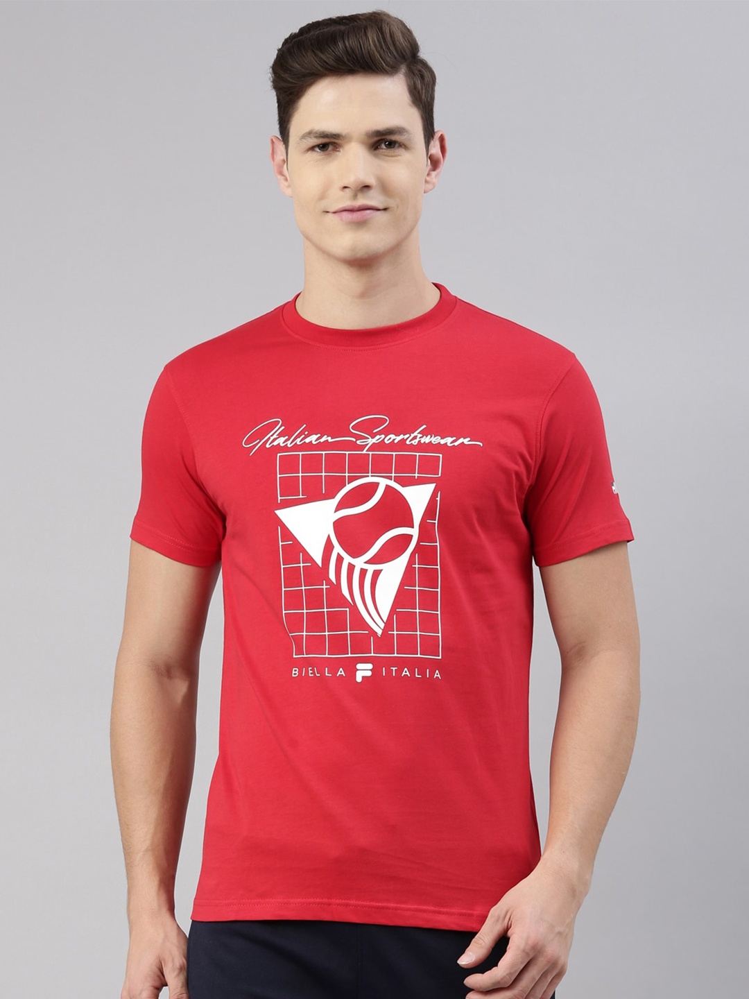 

FILA Men Red Printed Pure Cotton T-shirt